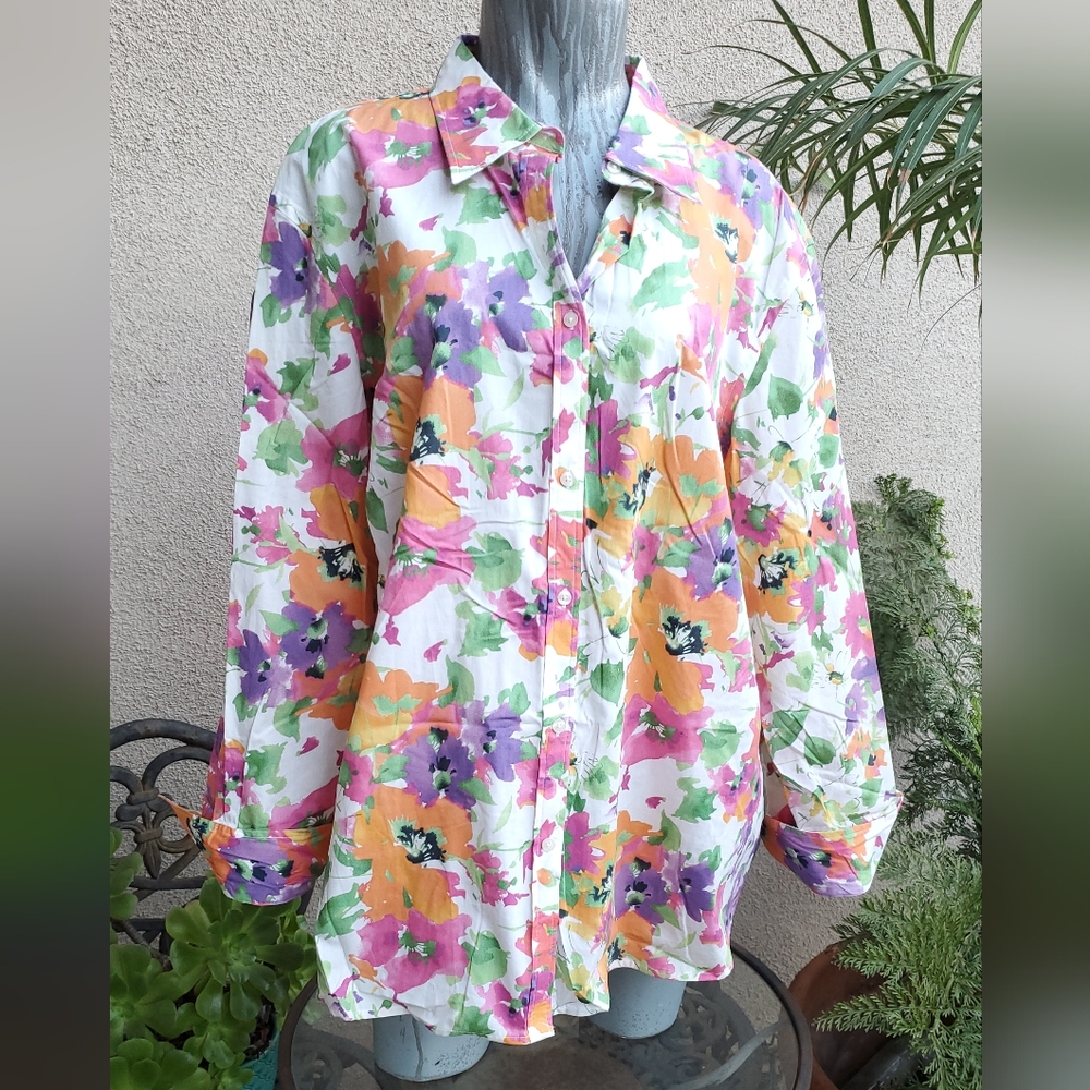 3/$48 CHAPS LADIES Floral Button-Up Shirt NWOT Size 3X
